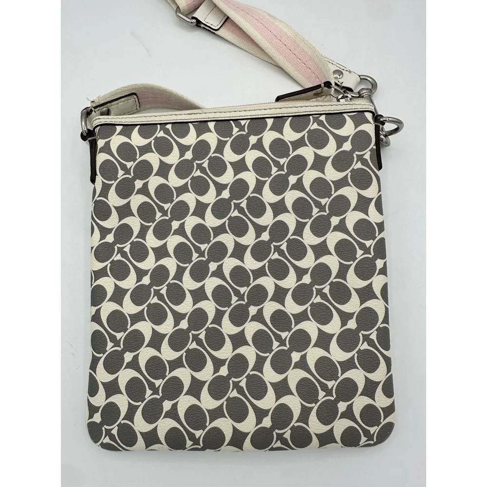 Coach Crossbody Bag Signature Monogram Coated Gray/Pink Leather